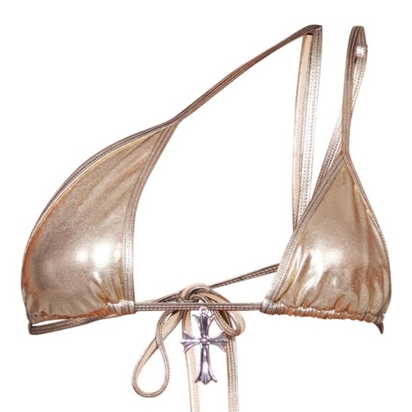 PrettyLittleThing Metallic Gold Bikini with Silver Cross Accents Size 6 - Picture 9 of 10
